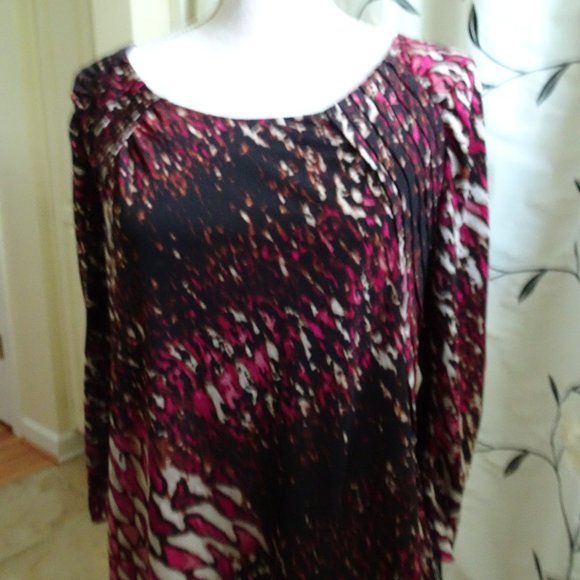 Worthington Tops - Worthington Women's Size PXL Wine/Black Abstract Print-3/4 Sleeves-NEW